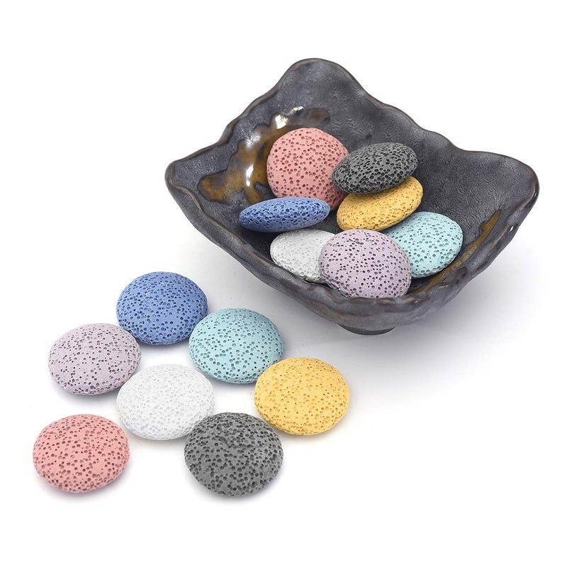Top Plaza Lava Rock Stone Aromatherapy Essential Oil Diffuser Set Square Ceramic Fragrance Perfume Ware Bowl with 14Pcs Round Shape Lava Stone Beads - Image 1